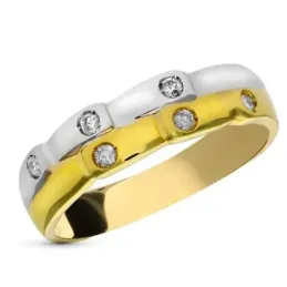 Sortija oro bicolor 18k mujer 6 diamantes 0.02ct. detalle formas