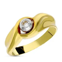 Sortija oro bicolor 18k mujer diamante 0.10ct. centro detalle formas