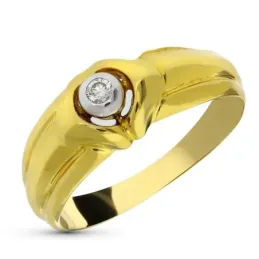 Sortija oro bicolor 18k mujer diamante centro 0.10ct. lisa combinada
