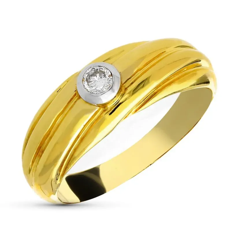 Sortija oro bicolor 18k mujer diamante 0.15ct. centro combinado banda