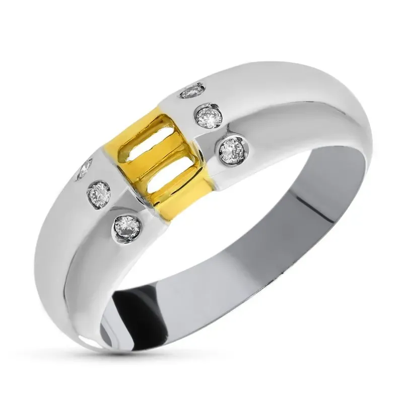 Sortija oro bicolor 18k mujer 6 diamantes 0.025ct. combinados centro