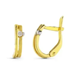 Pendientes oro bicolor 18k mujer 9 mm. dos diamantes talla brillante