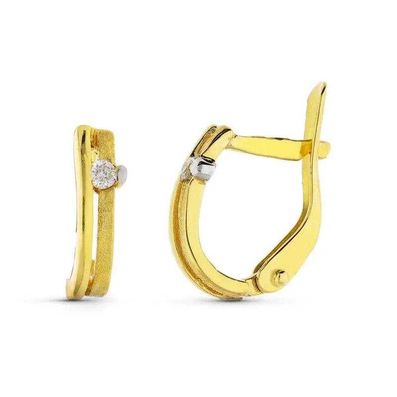 Pendientes oro bicolor 18k mujer 9 mm. dos diamantes talla brillante