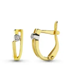 Pendientes oro bicolor 18k mujer 10 mm. dos diamantes talla brillante