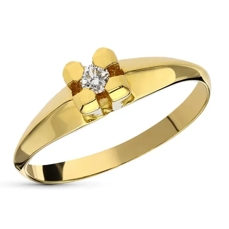 Solitario oro 18k mujer diamante centro 0.10ct. garras combinada lisa