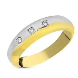 Sortija oro bicolor 18k mujer 3 diamantes 0.06ct. centro