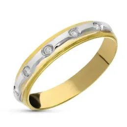Sortija oro bicolor 18k mujer 5 diamantes 0.03ct. talla brillante ban