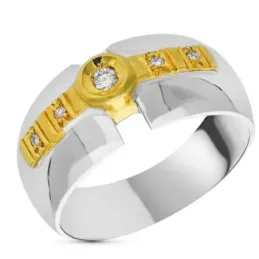 Sortija oro bicolor 18k mujer 5 diamantes centro detalles combinada l