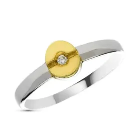 Sortija oro bicolor 18k mujer diamante 0.02ct. centro cabeza redonda