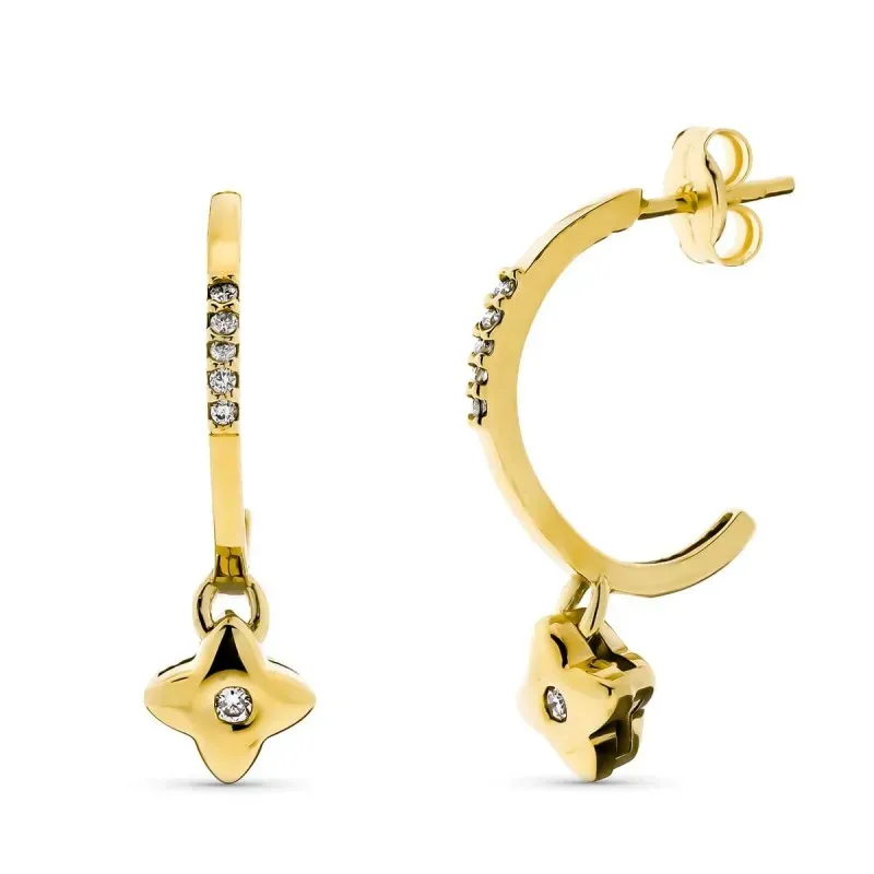 Pendientes oro 18k mujer 23 mm. aros abiertos 12 diamantes 0.014ct. c