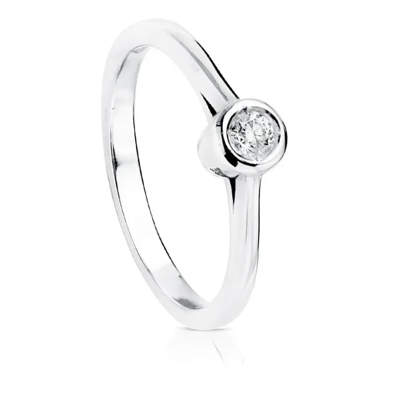 Solitario oro blanco 18k mujer diamante brillante 0.10ct. centro chat