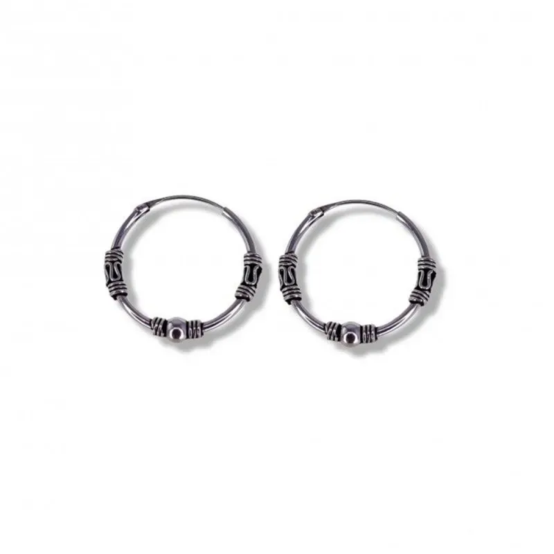 Aros Bali Pendientes Plata Ley 925m mujer 18 mm. oxidados grosor 1.2