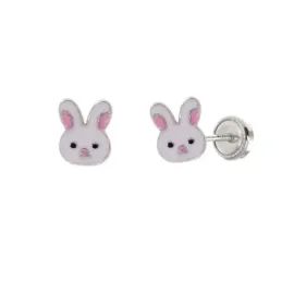 Pendientes plata Ley 925m niña 7 mm. conejo esmaltado color blanco to