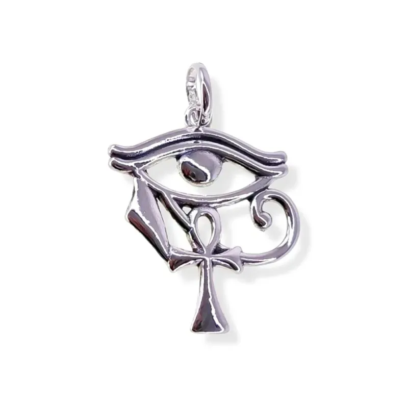 Ojo Horus Cruz de la Vida colgante plata Ley 925m unisex 25 mm. liso