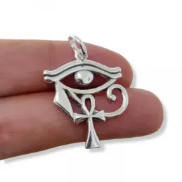 Ojo Horus Cruz de la Vida colgante plata Ley 925m unisex 25 mm. liso