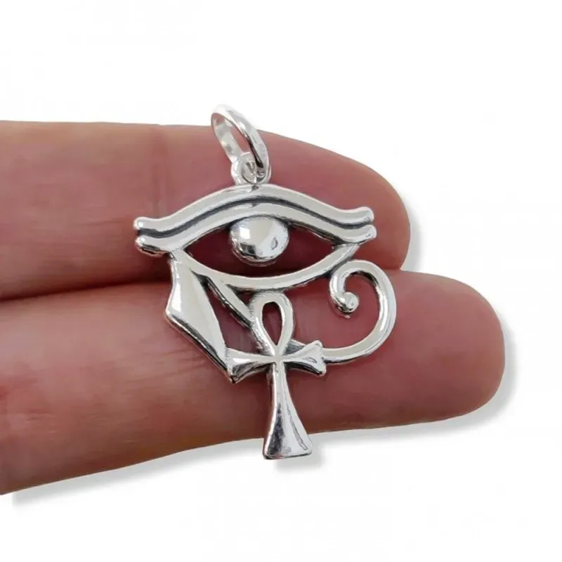 Ojo Horus Cruz de la Vida colgante plata Ley 925m unisex 25 mm. liso