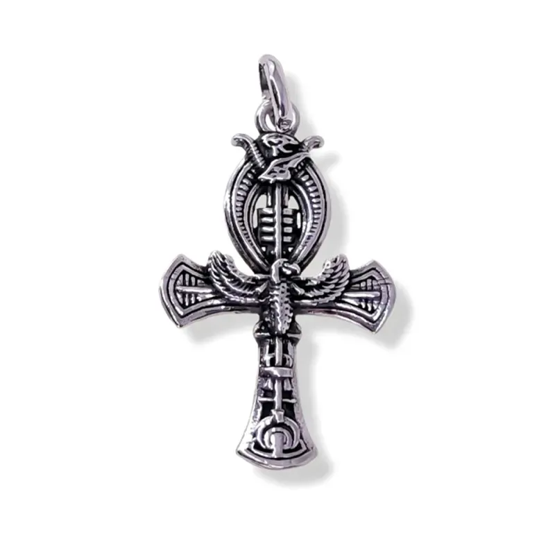Cruz de la Vida Egipcia colgante plata Ley 925m amuleto 27 mm. oxidad