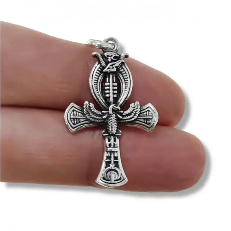 Cruz de la Vida Egipcia colgante plata Ley 925m amuleto 27 mm. oxidad