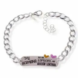 Pulsera plata Ley 925m mujer 18 cm. barbada 5 mm. chapa detalle coraz