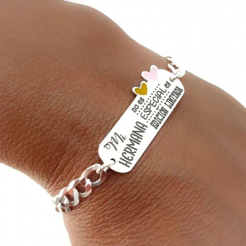 Pulsera plata Ley 925m mujer 18 cm. barbada 5 mm. chapa detalle coraz