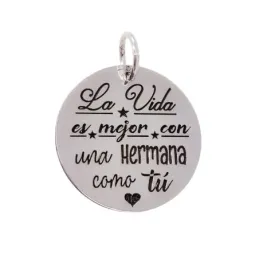 Colgante plata Ley 925m mujer 21 mm. disco mensaje LA VIDA ES MEJOR C