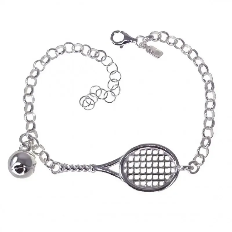Pulsera plata Ley 925m mujer 17 cm. cadena rolo raqueta tenis centro