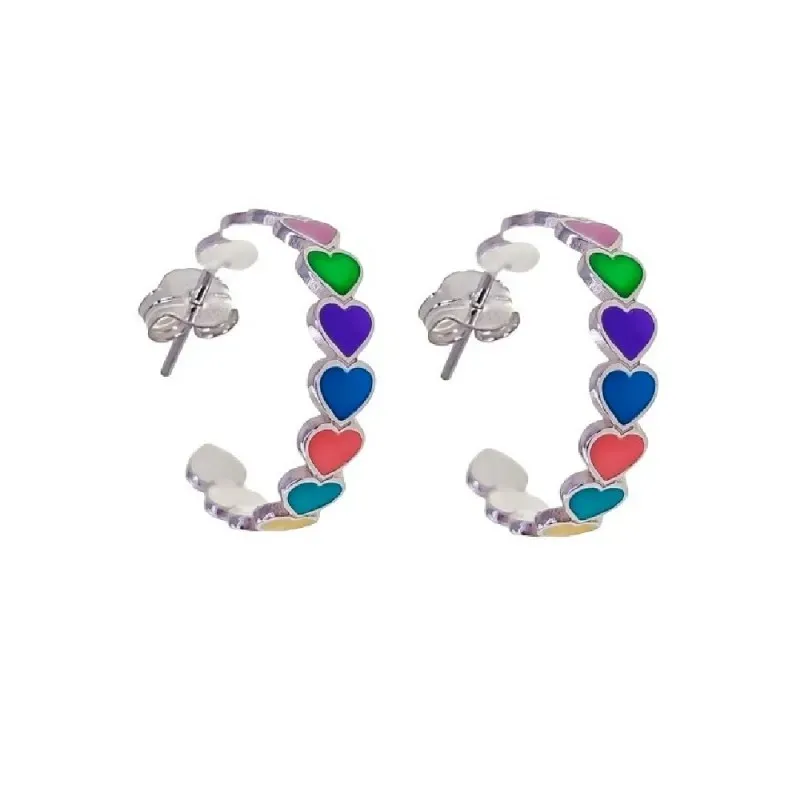 Pendientes aros plata Ley 925m mujer 17 mm. corazones esmaltados colo