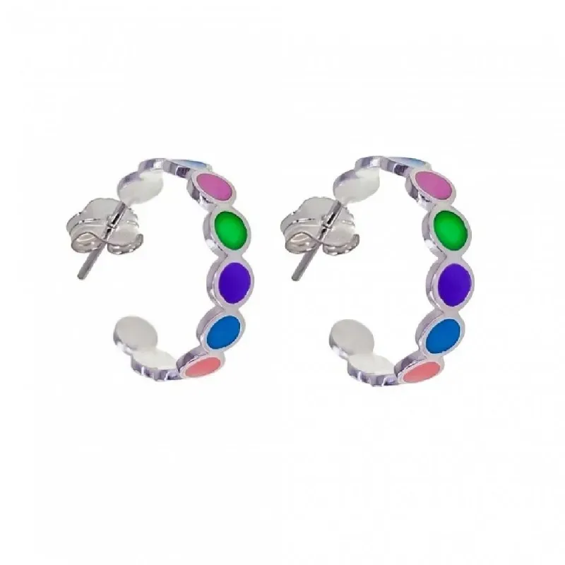 Pendientes aros plata Ley 925m mujer 17 mm. discos esmaltados colores