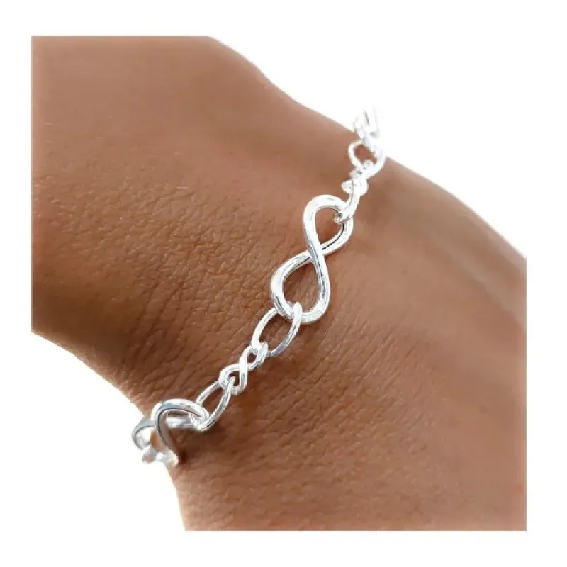 Pulsera plata Ley 925m mujer 19.5 cm. infinitos 17 mm. combinados 7 m