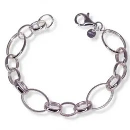 Pulsera plata Ley 925m mujer 20 cm. eslabones huecos combinados entre