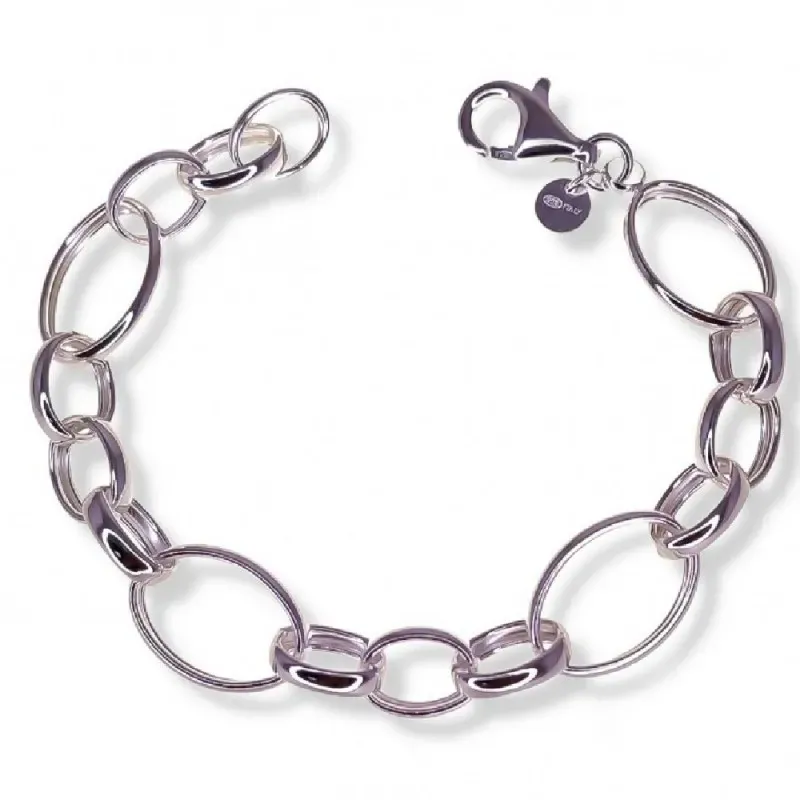 Pulsera plata Ley 925m mujer 20 cm. eslabones huecos combinados entre