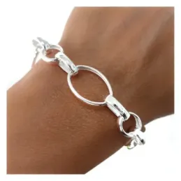 Pulsera plata Ley 925m mujer 20 cm. eslabones huecos combinados entre
