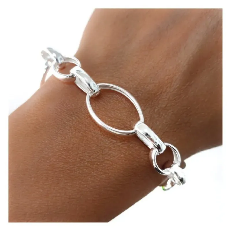 Pulsera plata Ley 925m mujer 20 cm. eslabones huecos combinados entre
