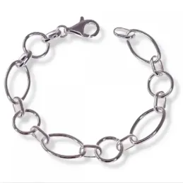 Pulsera plata Ley 925m mujer 19 cm. eslabones huecos formas combinada