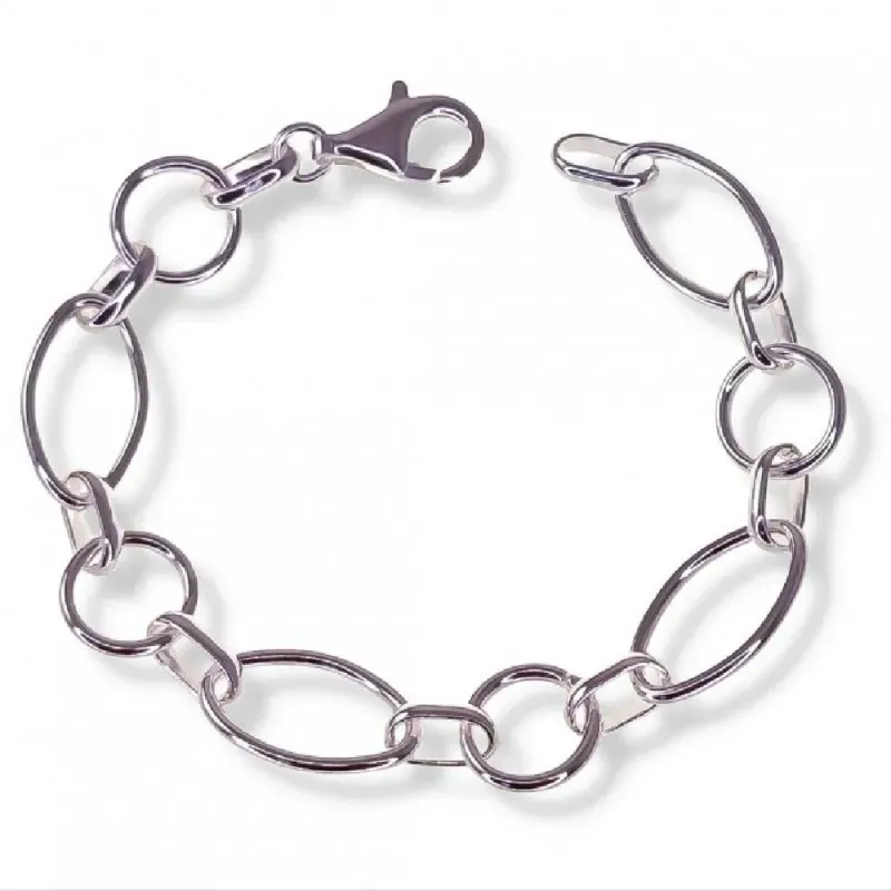 Pulsera plata Ley 925m mujer 19 cm. eslabones huecos formas combinada