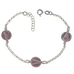 Virgen del Rocío Pulsera plata Ley 925m mujer 17 cm. cadena rolo tres