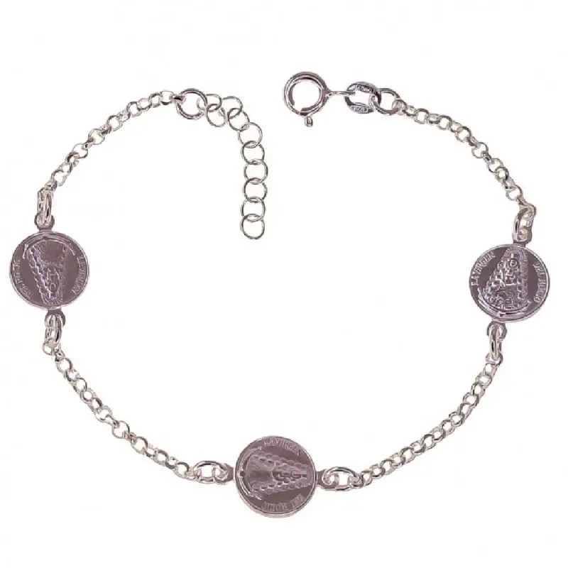 Virgen del Rocío Pulsera plata Ley 925m mujer 17 cm. cadena rolo tres