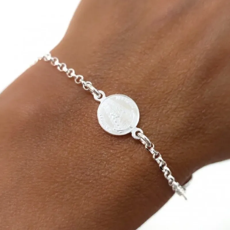 Virgen del Rocío Pulsera plata Ley 925m mujer 17 cm. cadena rolo tres