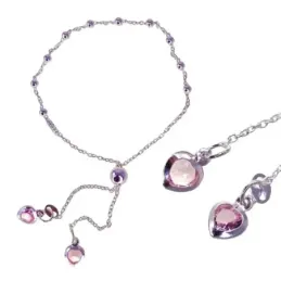 Pulsera plata Ley 925m mujer bolas combinadas corazones colgando pied