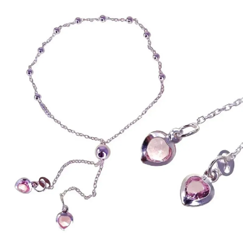 Pulsera plata Ley 925m mujer bolas combinadas corazones colgando pied