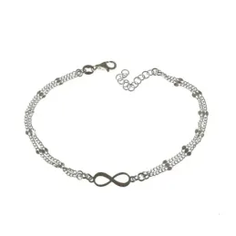 Pulsera plata Ley 925m mujer 18 cm. infinito centro 15 mm. doble cade
