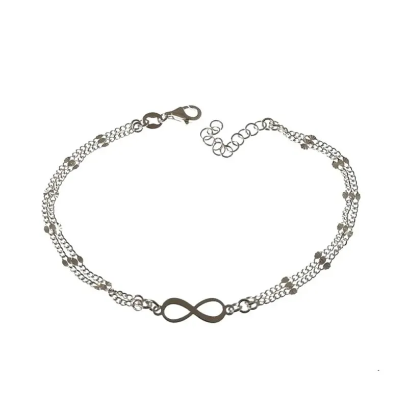 Pulsera plata Ley 925m mujer 18 cm. infinito centro 15 mm. doble cade