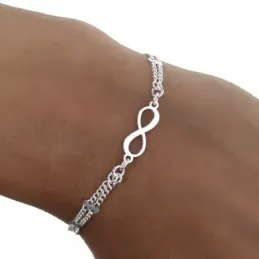 Pulsera plata Ley 925m mujer 18 cm. infinito centro 15 mm. doble cade