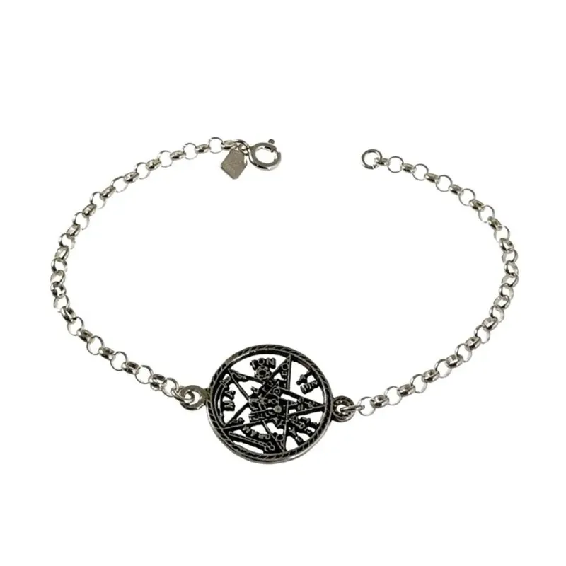 Tetragramatón amuleto pulsera plata Ley 925m unisex 19 cm. cadena rol