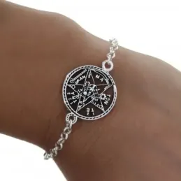 Tetragramatón amuleto pulsera plata Ley 925m unisex 19 cm. cadena rol