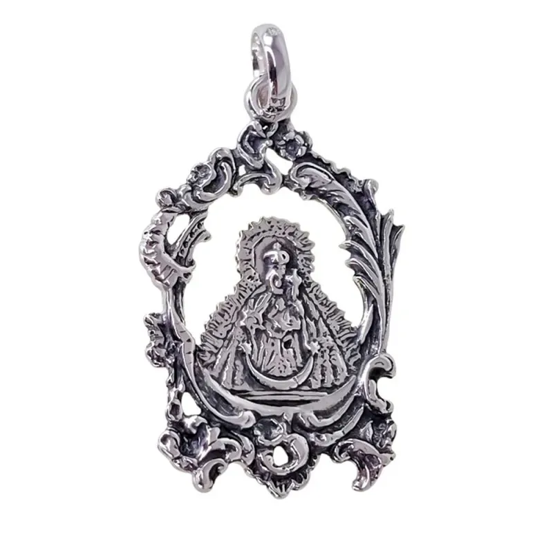 Virgen de la Cabeza colgante plata Ley 925m medalla 34 mm. calada