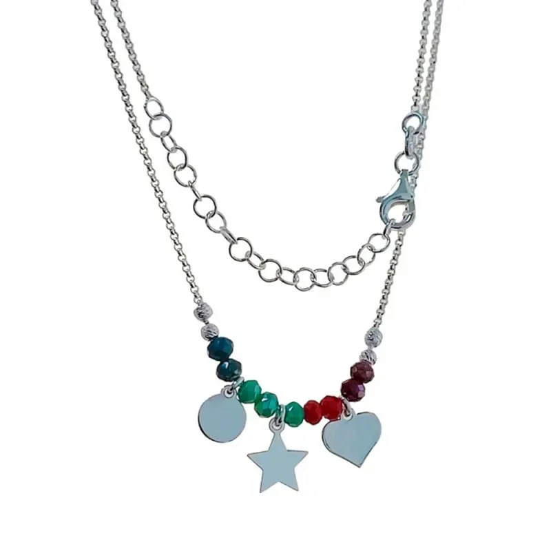 Gargantilla plata Ley 925m mujer 39 cm. cadena forzada colgantes disc