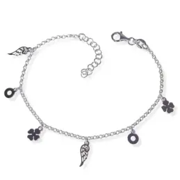 Pulsera plata Ley 925m mujer 17 cm. cadena rolo detalles colgantes pl