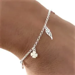 Pulsera plata Ley 925m mujer 17 cm. cadena rolo detalles colgantes pl