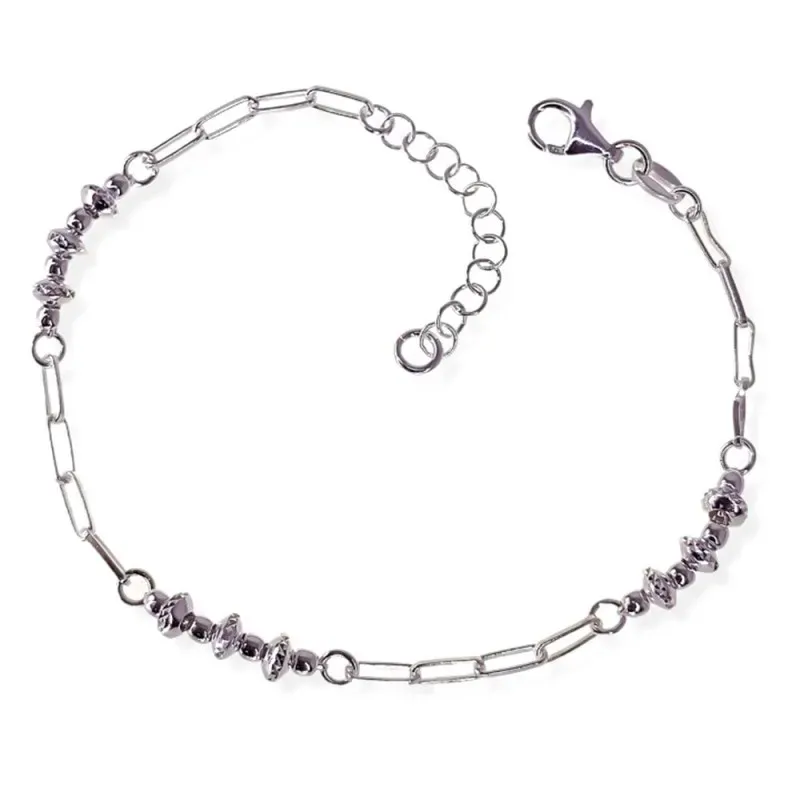Pulsera plata Ley 925m mujer 17 cm. cadena forzada alargada combinada